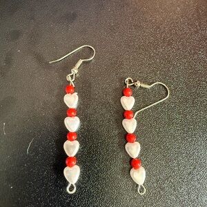 2 for $4 Heart and Bead Earrings - Red and White